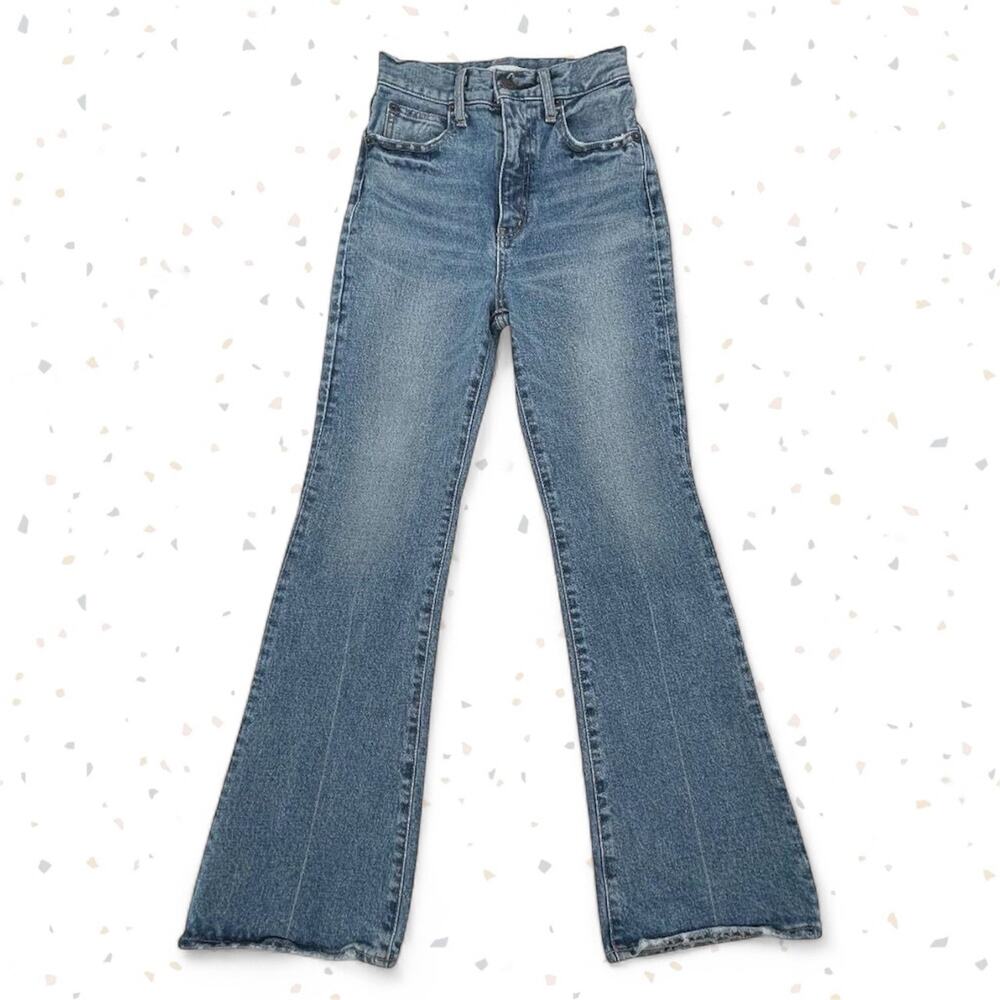 Moussy MVS Flare Leg Light Wash Faded Jeans High Rise Wide Leg Fall Fit Size 24